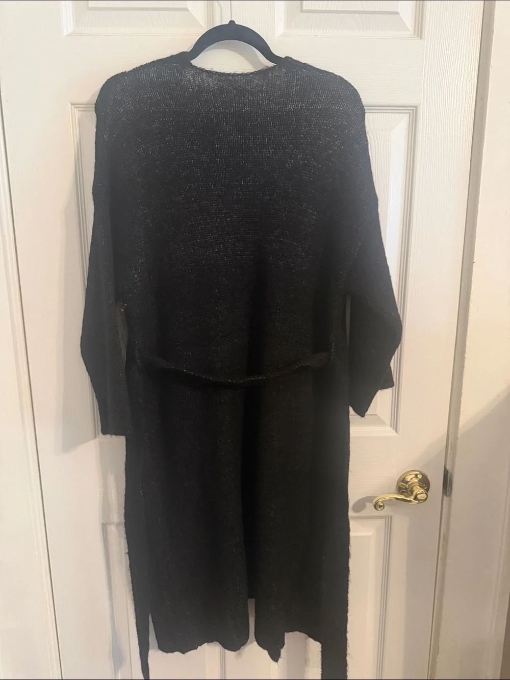 NEW Kerisma Women's Black Knit Belted Robe Cardigan Alpaca Sweater Sz S/M